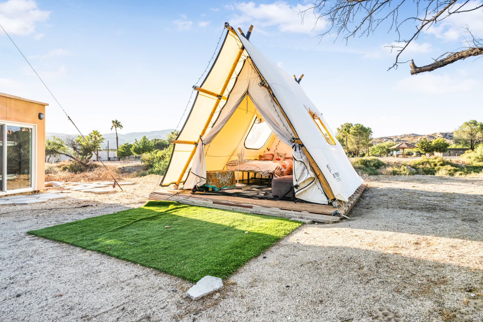Existing A-frame canvas tent on the property